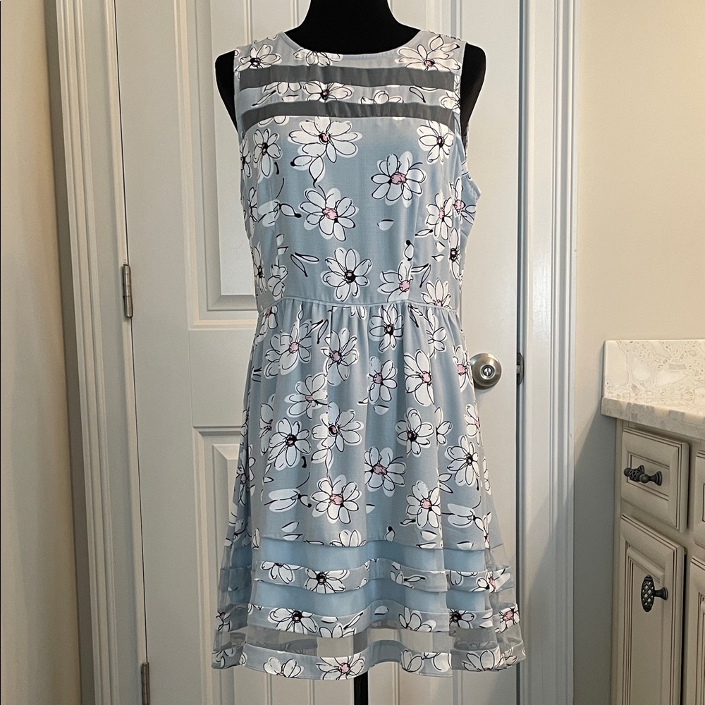 Esley Sky Blue Sheer White Daisy Mini Dress